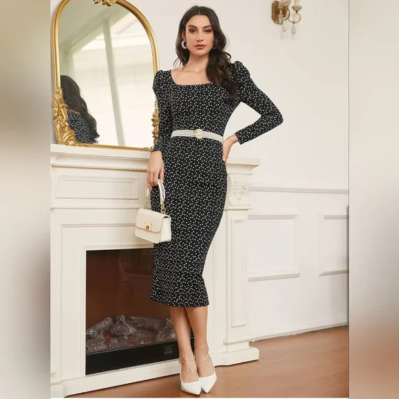 Shein Dresses | Confetti Heart Dress & Belt Included | Color: Black/White | Size: L | Leshadee79's Closet